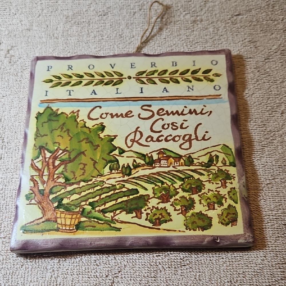 Italian Proverb Rustic Ceramic Tile Wall Art